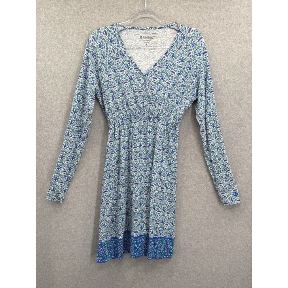 Coolibar‎ Dress Womens S Blue Floral Long Sleeve UPF 50+ Sun Protection V-Neck